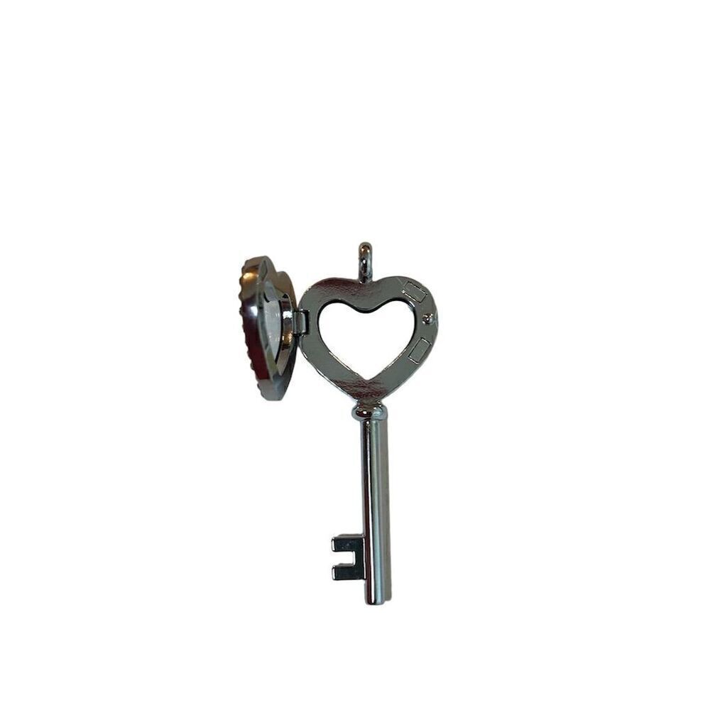 Silver Heart Key Pendant with Rhinestones - Picture 2 of 4